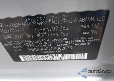 2012 Hyundai Elantra Gls from USA, damaged, VIN 5NPDH4AE2CH062633